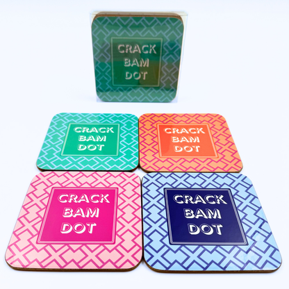 Mahjong Coasters, 4 Set  | Gift or Prize | Green, Pink, Blue, Orange