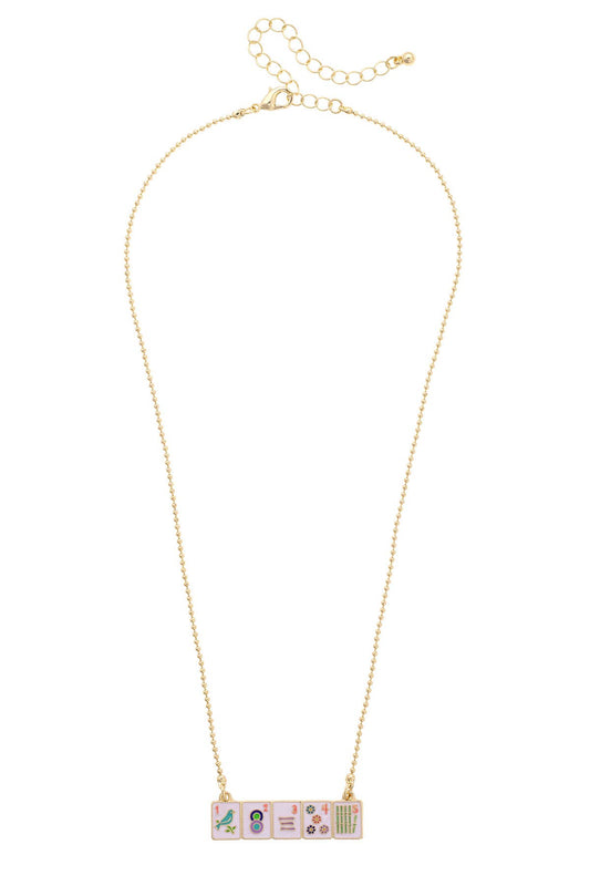 Mahjong Enamel Tile Wall Necklace in Multi