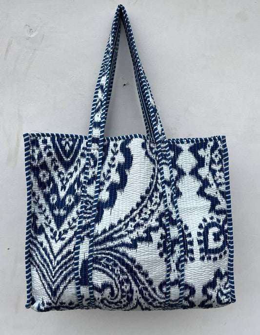 Hand Block Printed Bag White Cotton Bag Quilted Shoulder Bag