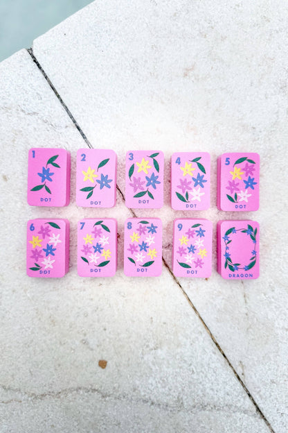 Floating Mahjong Tiles in Floral Pink for the Pool