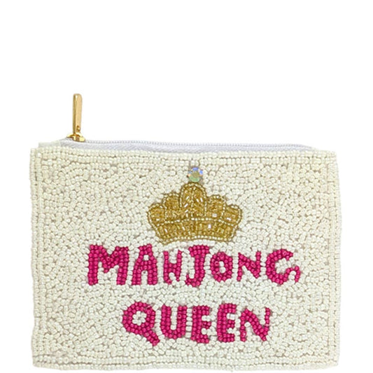 SEED BEAD MAHJONG QUEEN COIN PURSE POUCH BAG, HD 00785
