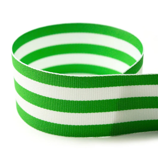 Green and White Striped Grosgrain Ribbon