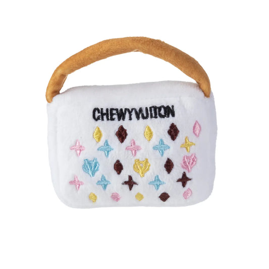White Chewy Vuiton Purse Squeaker Toy