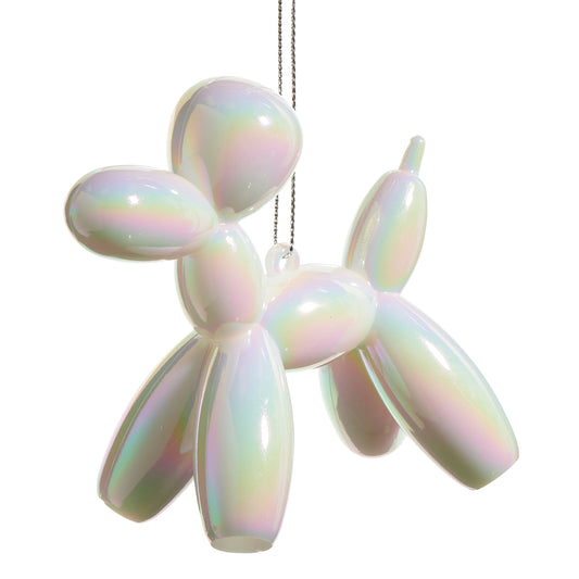 3.75 White Iridescent Balloon Dog Ornament