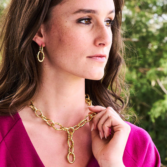 Bangkok Bamboo Link Necklace 18” Gold/Green