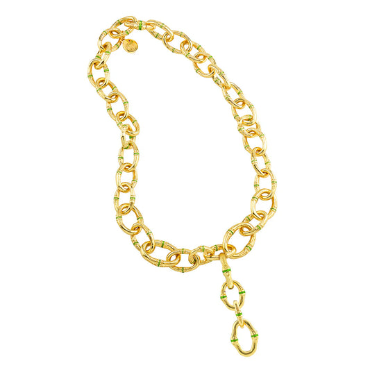 Bangkok Bamboo Link Necklace 18” Gold/Green