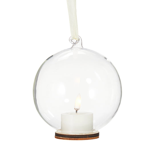 5.5” Clear Ornament with Ivory Tealight