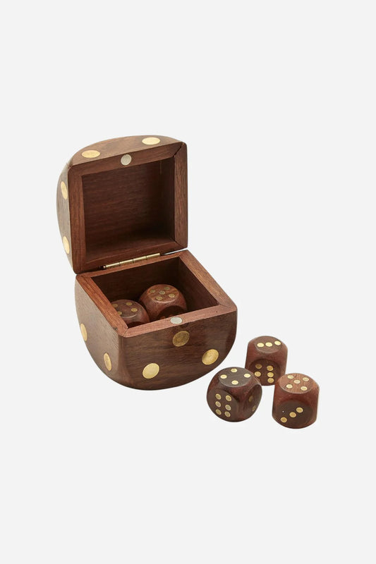 Wood Crafted Dice Box with 6 Dice