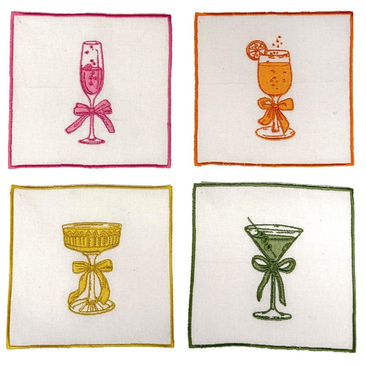 Cheers Set of  4 Embroidered Cocktail Napkins Includes 4 Designs