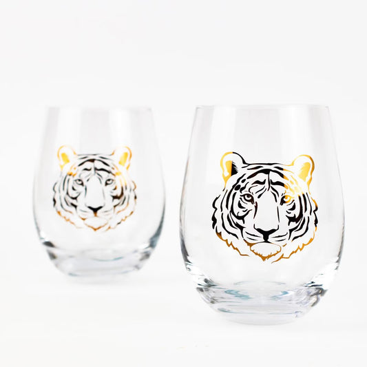 Tiger Stemless Wine Glass