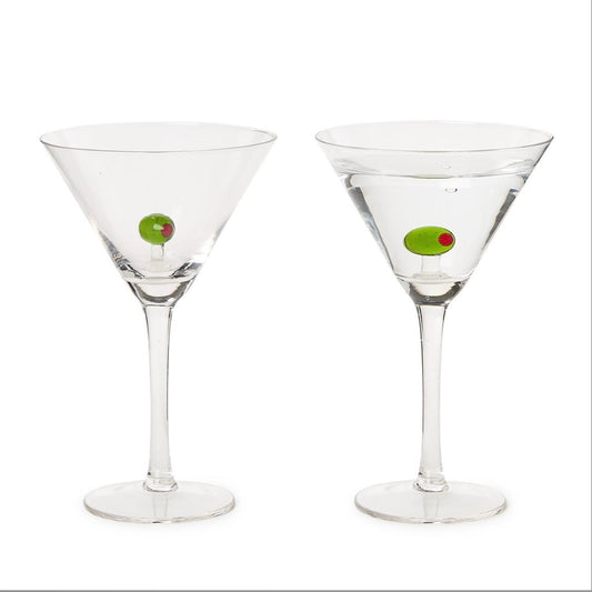 Martini Glass with Olive- Hand Blown Glass