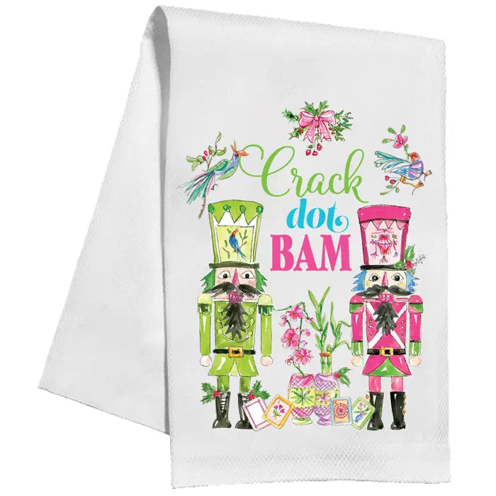 Crack Dot Bam Pink Green Nutcrackers Kitchen Towel