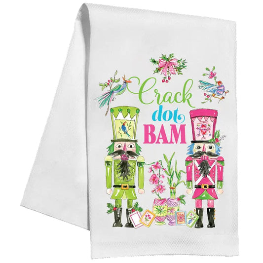 Crack Dot Bam Pink Green Nutcrackers Kitchen Towel