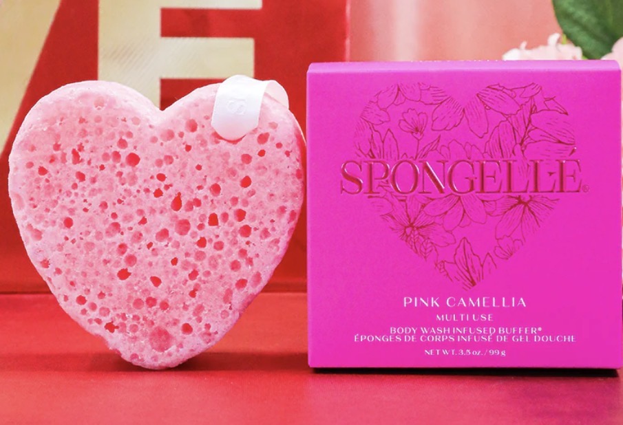 Pink Camellia Heart Buffer- Spongelle