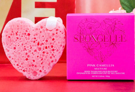 Pink Camellia Heart Buffer- Spongelle