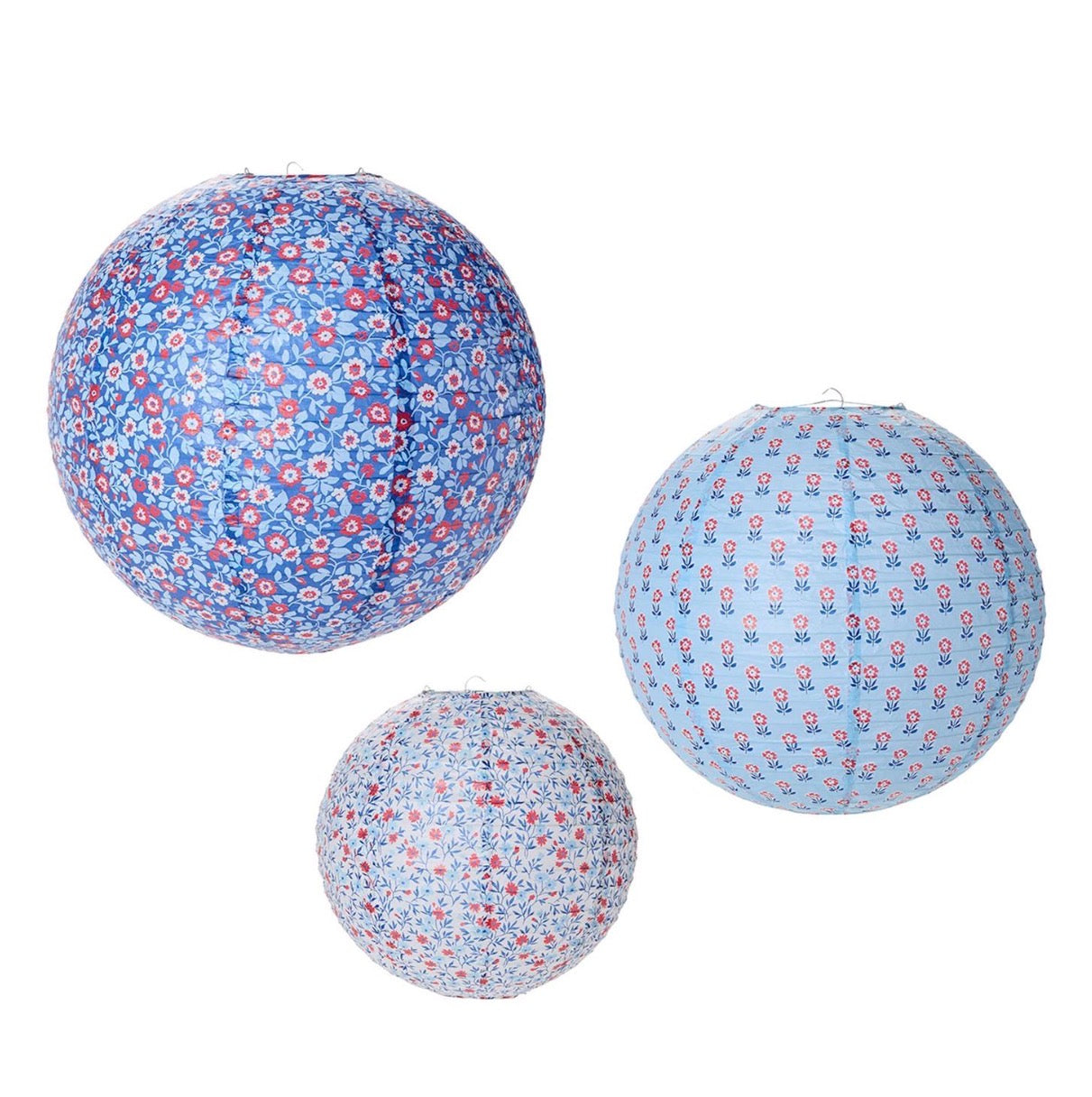 Red White and Bloom Paper Lanterns- Set of 3