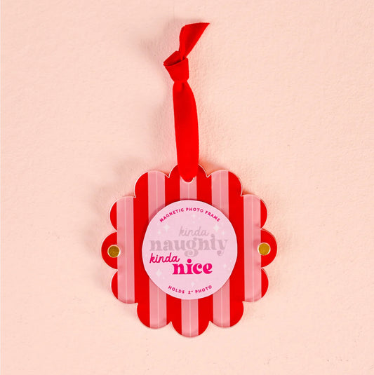 Mini Acrylic Picture Frame Peppermint Striped Ornament