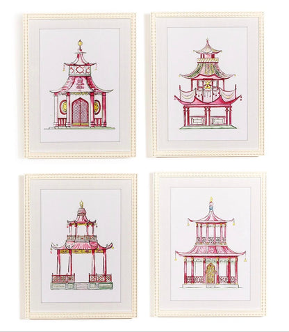 Pink Pagoda White Beaded Framed Wall Art Prints