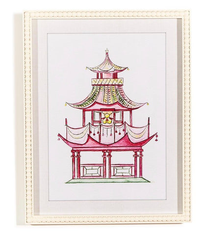 Pink Pagoda White Beaded Framed Wall Art Prints