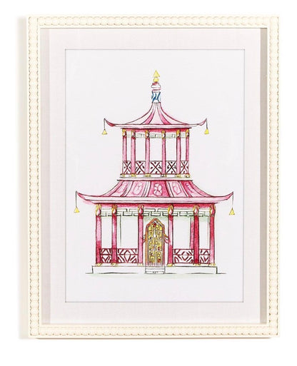 Pink Pagoda White Beaded Framed Wall Art Prints