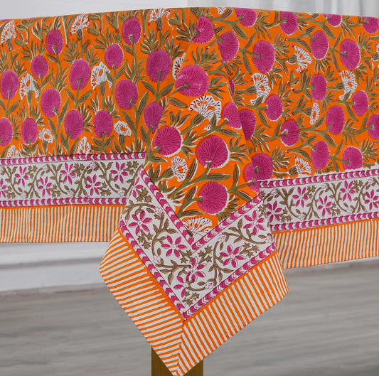 Tangerine, Orange, & Pink Block Print Tablecloth