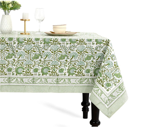 Agate Green Block Print Tablecloth