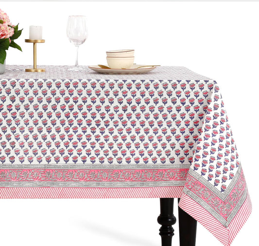 Pink Sapphire Block Print Tablecloth