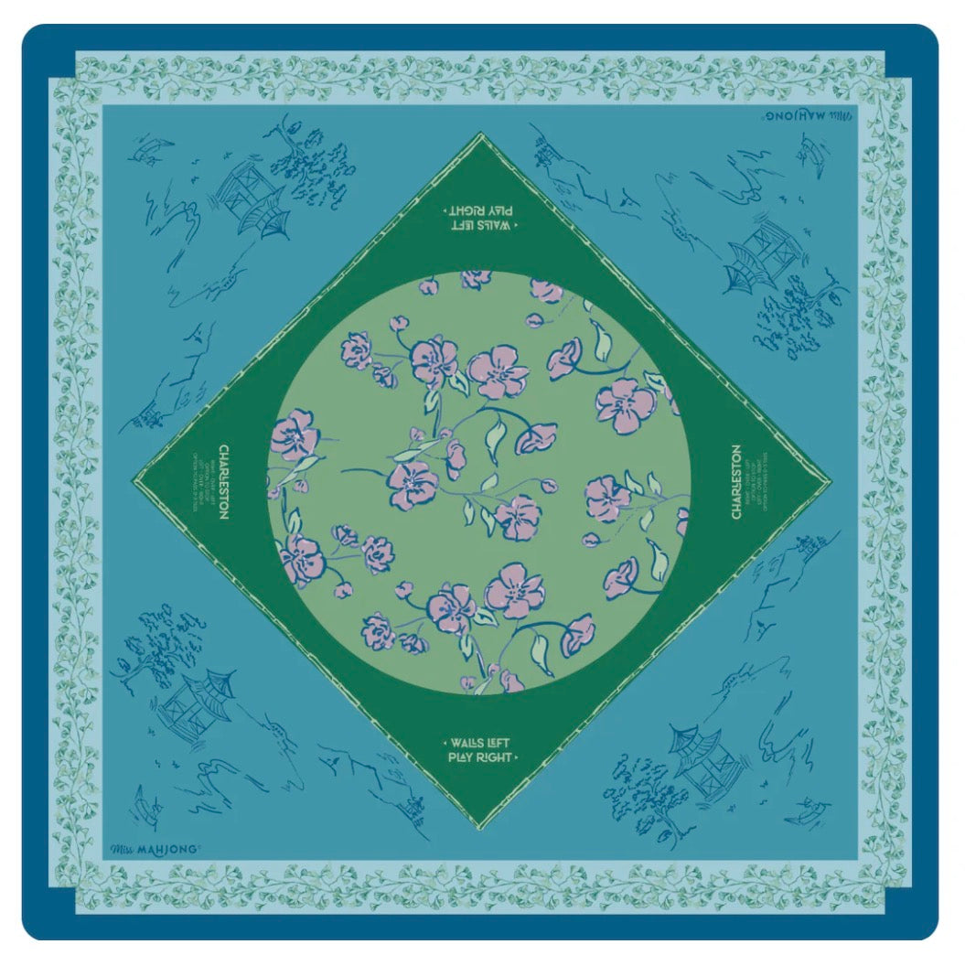 Cherry Blossom Mahjong Mat in Malachite