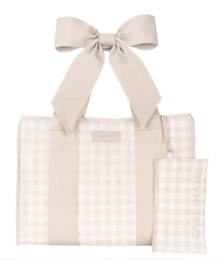 Latte Gingham Bow Jelly Tote