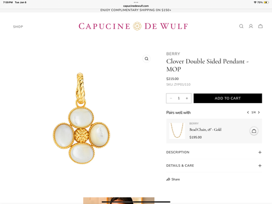 Berry Clover Double Sided Pendant- Mother of Pearl