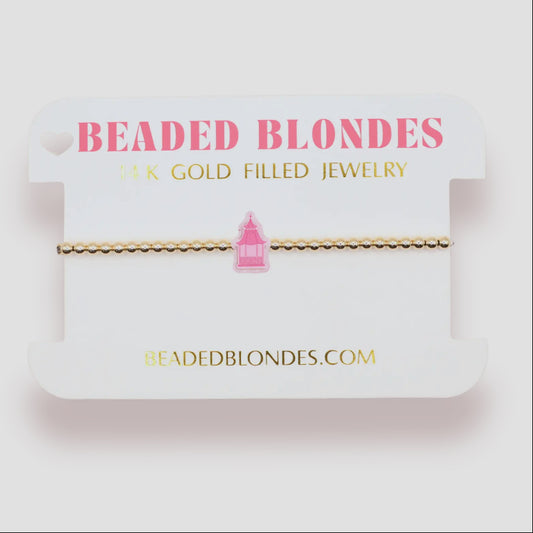 Pink Chinoiserie Pagoda Bracelet on Gold