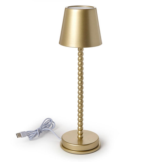 LED CORDLESS GOLD BEADED POLE TABLE LAMP WITH CHARGING BASE