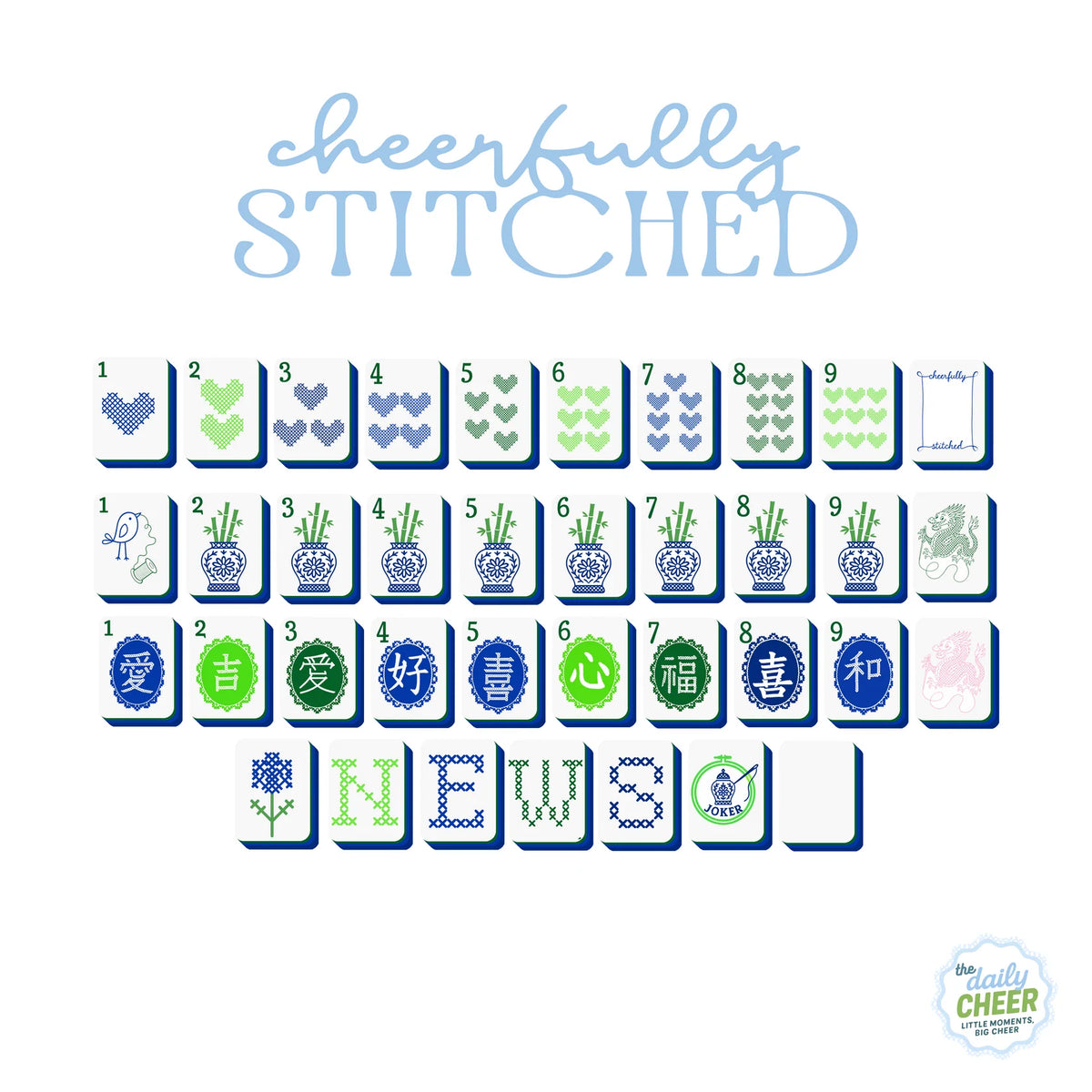 The cheerfully stitched mahjong tiles