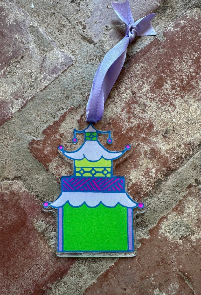 Purple & Green Pagoda House Acrylic Ornament