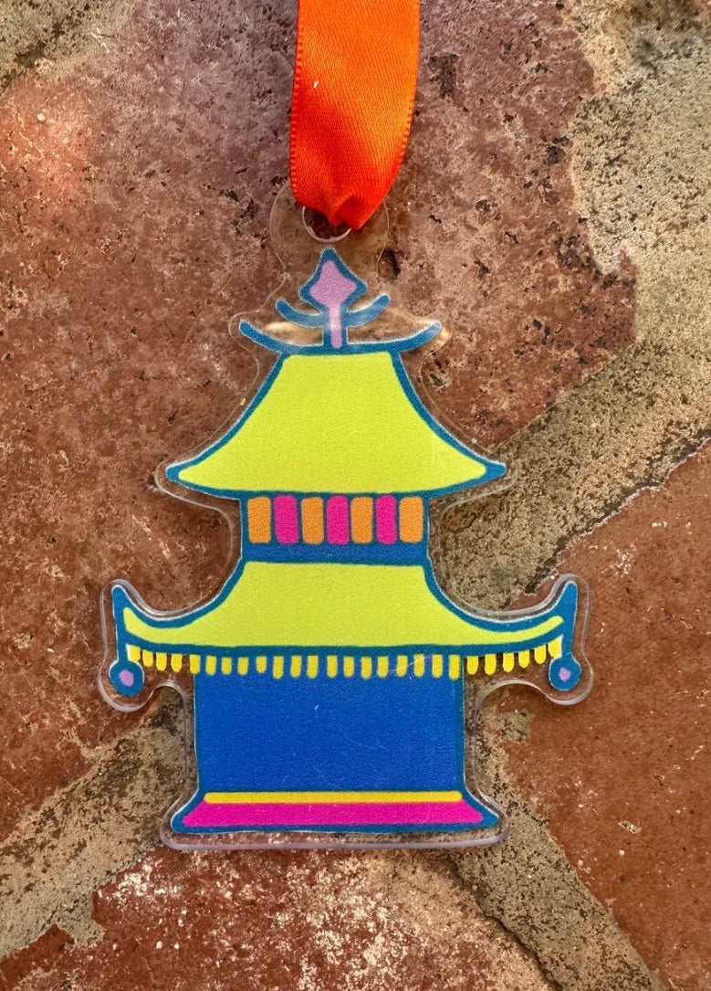 Blue & Lime Pagoda House Acrylic Ornament