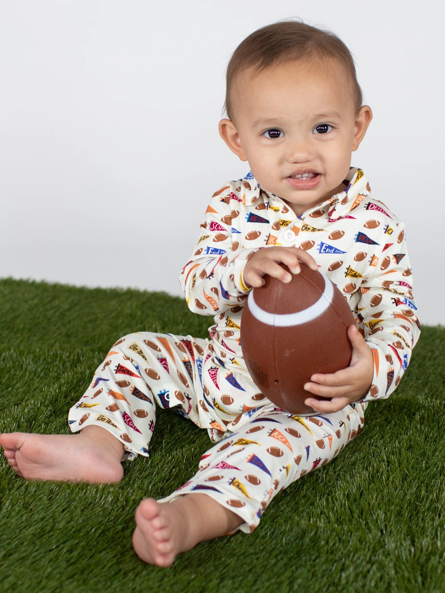 LS Polo Romper - Varsity Flags