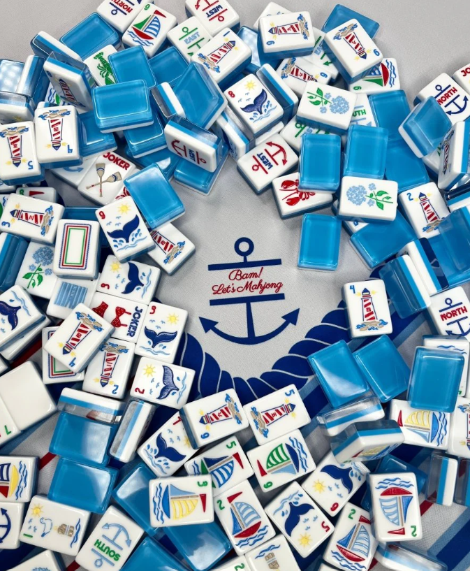 The Nantucket Mahjong Tile Set with Mat & Shufflers in Coastal Blue