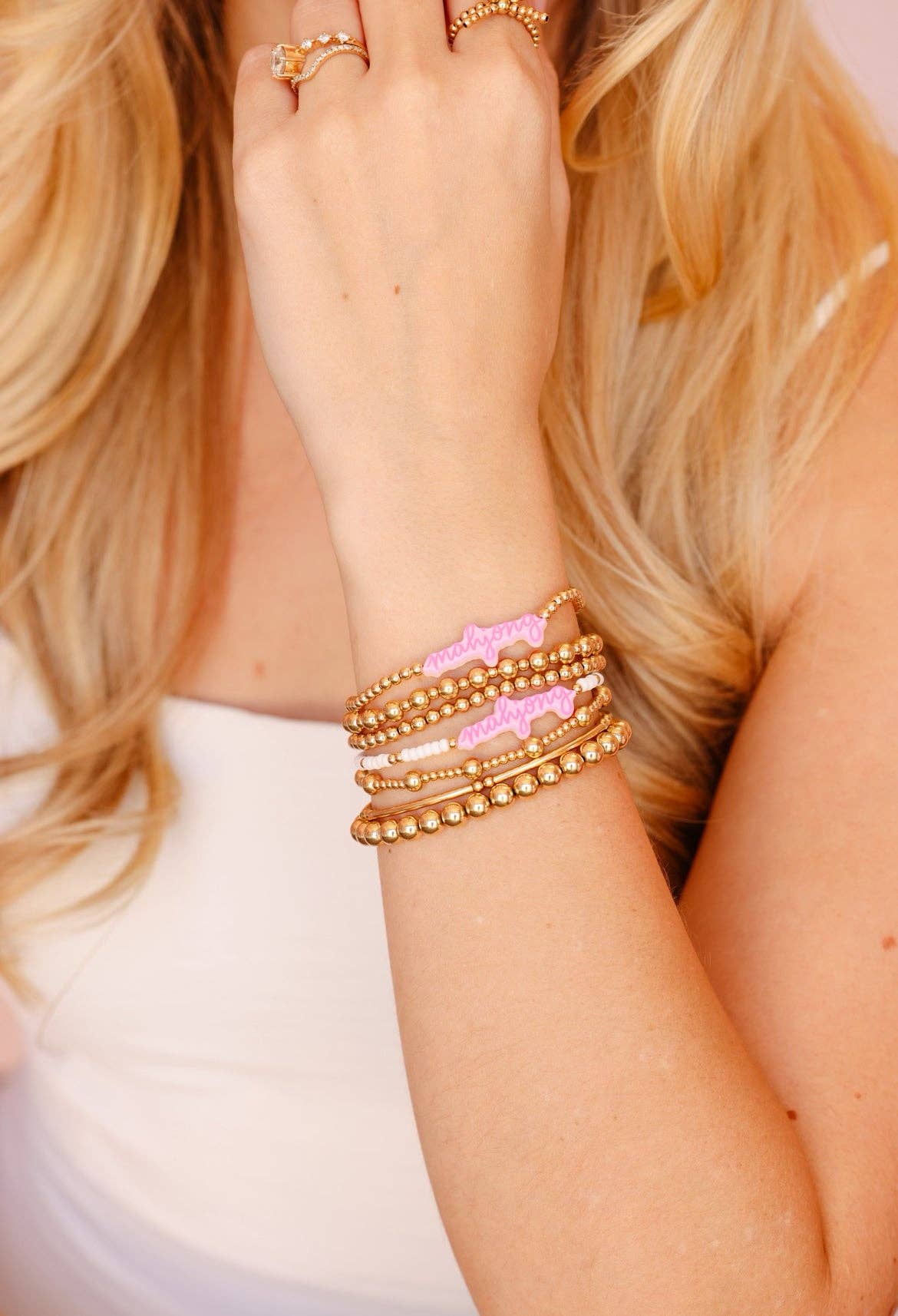 Mahjong Pink Bracelet on Gold