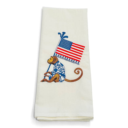 Towel - Blue Monkey with American Flag on white