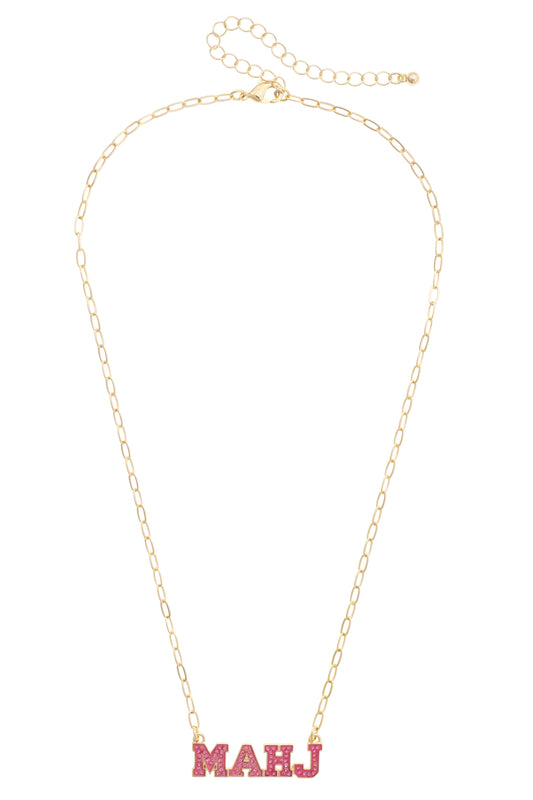 MAHJ Varsity Outline Necklace in FuchsIa