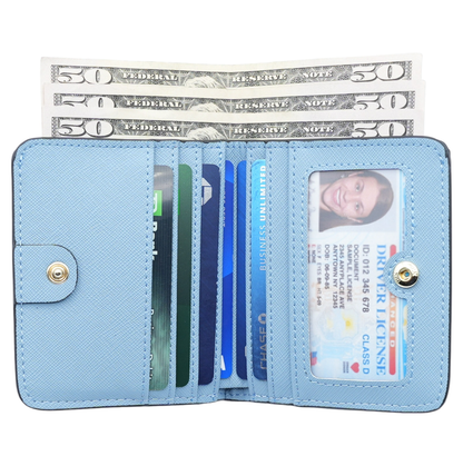 Women's Small Compact Bifold Luxury Wallet With Window ID
