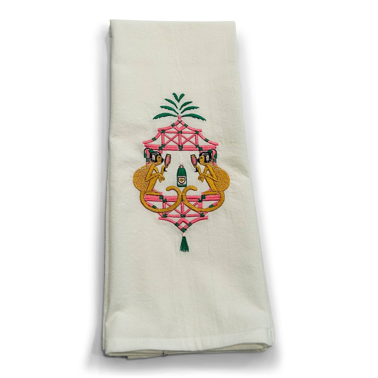 Towel - Celebrating Monkeys in Pagoda Crest on white
