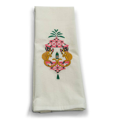 Towel - Celebrating Monkeys in Pagoda Crest on white