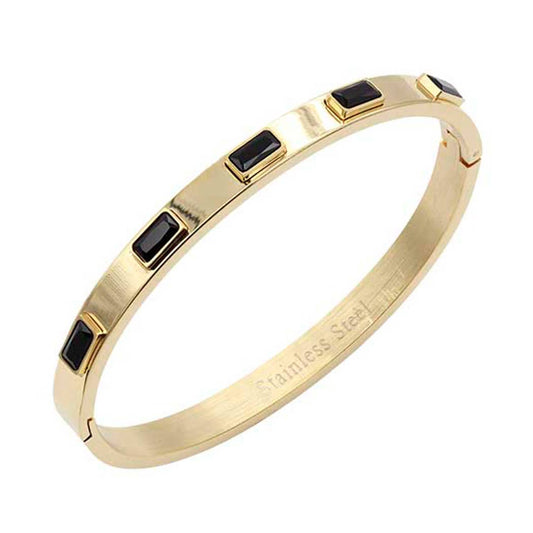 Stone Jeweled Bangle Bracelet- Black