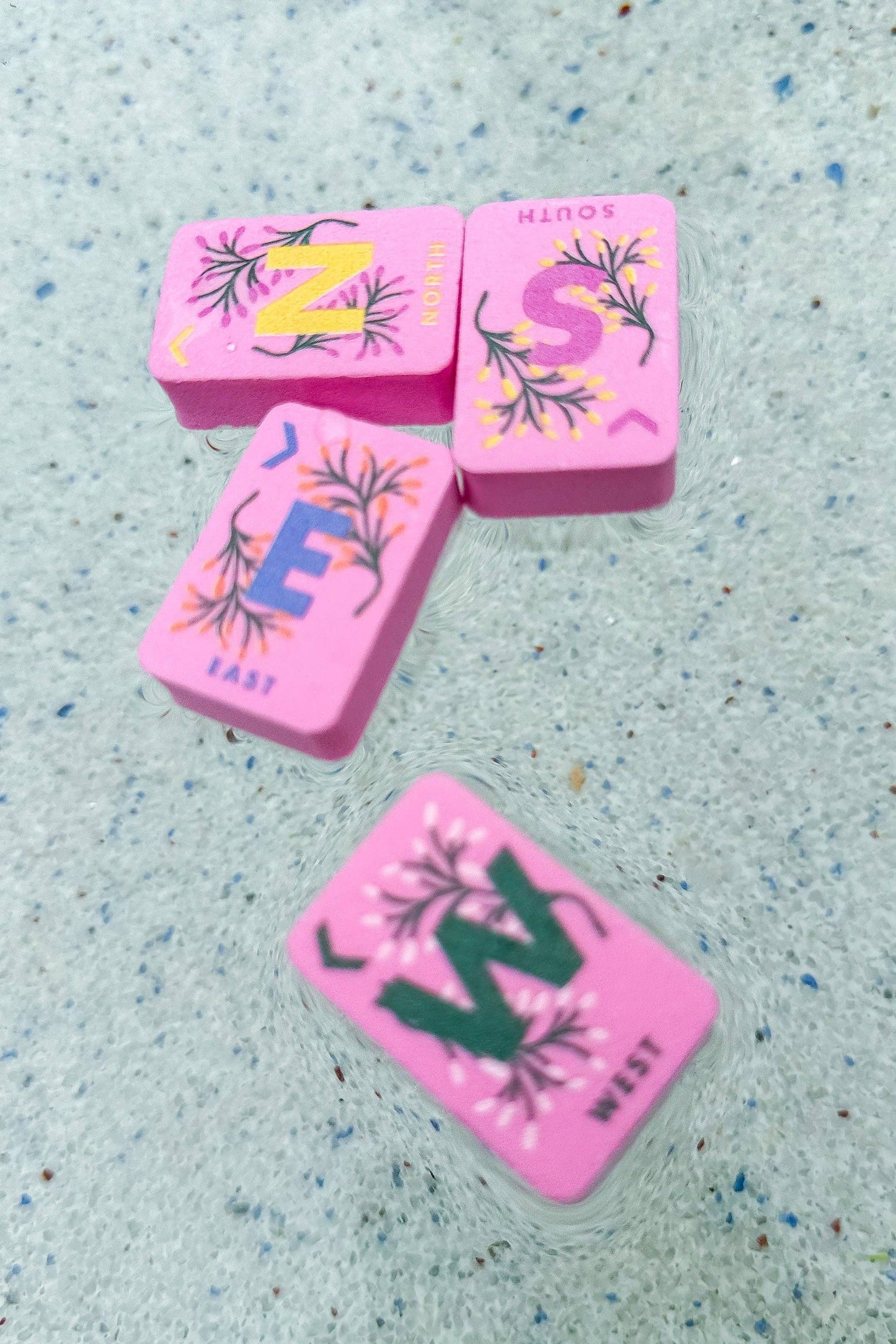 Floating Mahjong Tiles in Floral Pink for the Pool