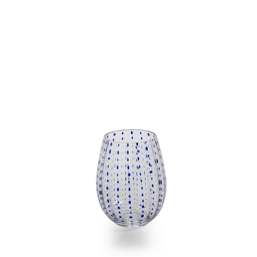Blue Dots Stemless Glass