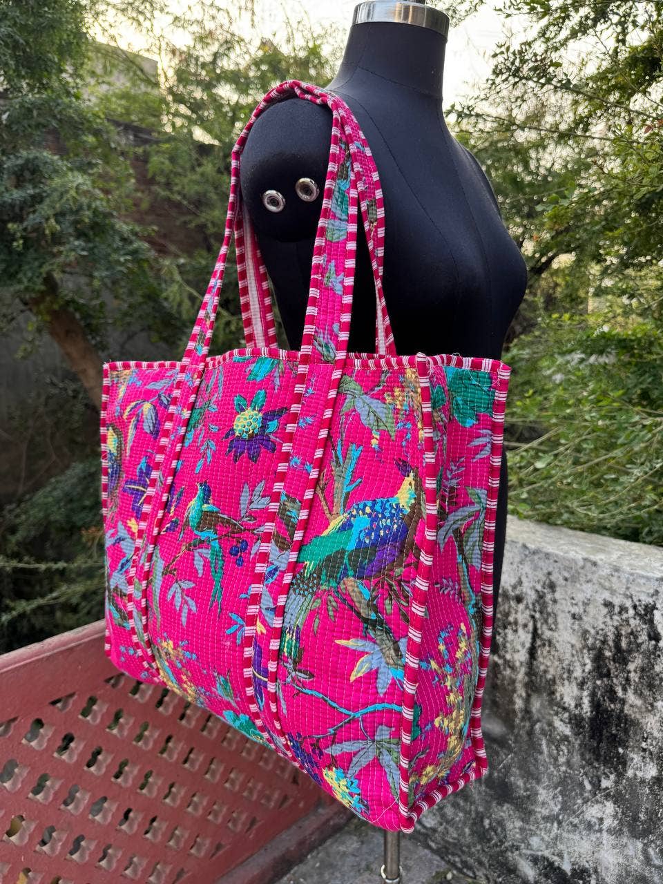 Bird Printed Bag Cotton Quilted Bag Market Bag Shopping Bags