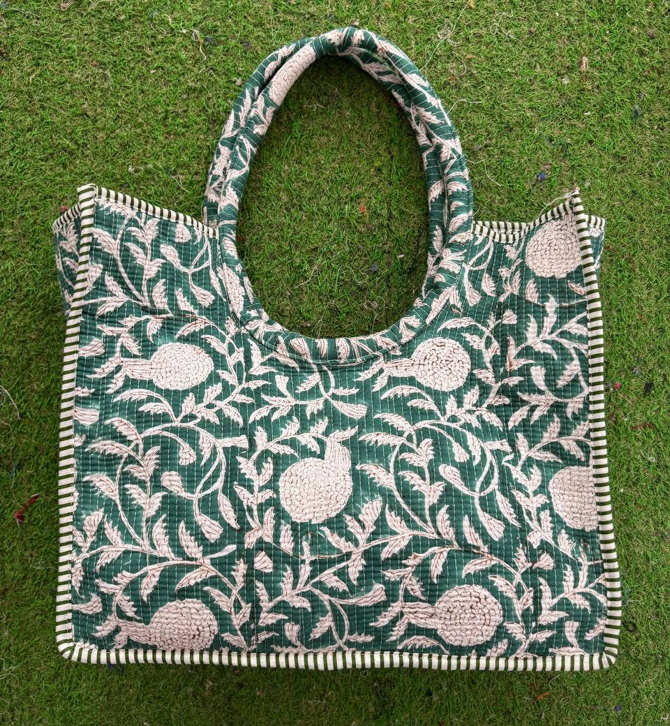 Organic Cotton Bag Quilted Travel Bag Block Printed Tote Bag