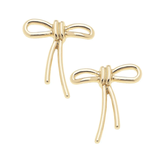 Molly Lopsided Bow Stud Earrings in Shiny Gold