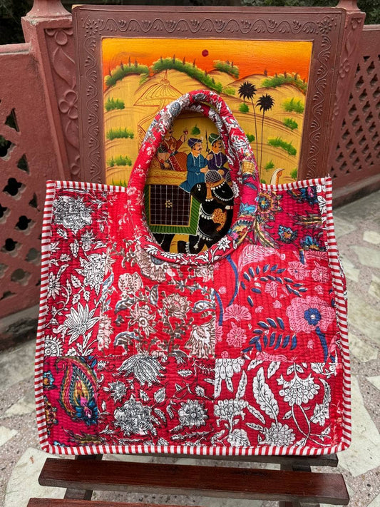 Fashion Bag Block Printed Cotton Quilted Patchwork Large Bag